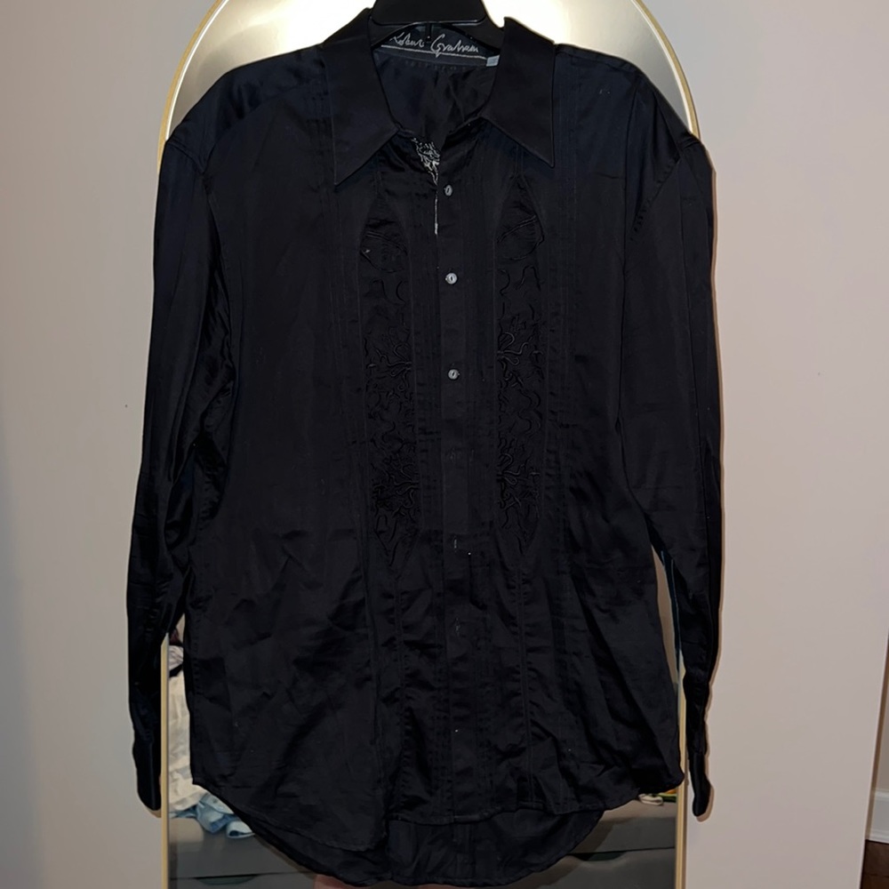 Solid, black patterned, Robert Graham dress shirt